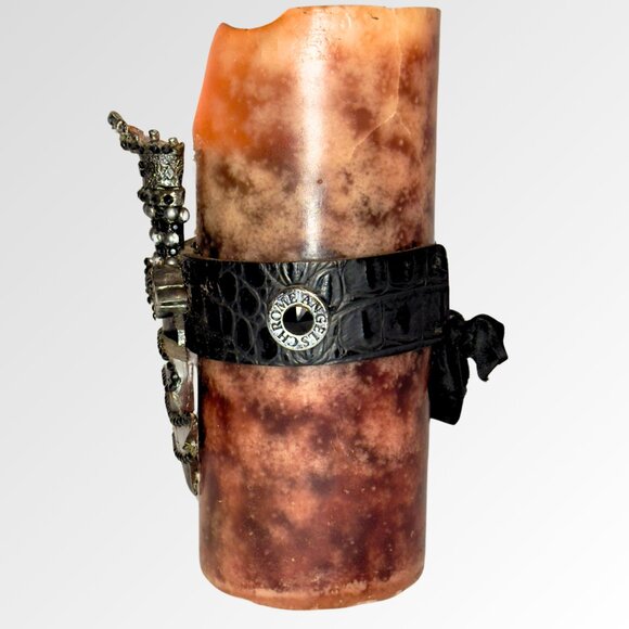 CHROME ANGELS Brown Candle with Leather and Swarovski Crystals on Chrome - Picture 6 of 16